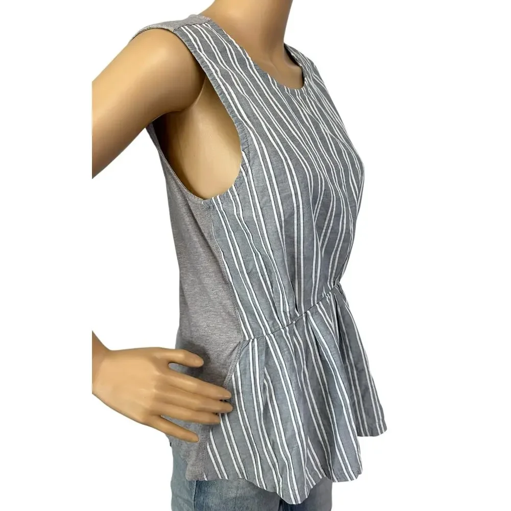 2/$30 J. Crew Chambray Cinched Striped Cotton Tank Top Blue Gray C1930 Size M
